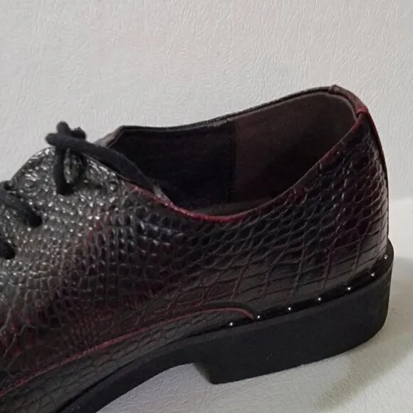 Mens Leather Burgundy Crocodile Oxford Shoes Size 8