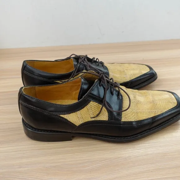 Mens Lizard Oxford Shoes 10 Black Patchwork Exotic Leather Derby STEVE HARVEY