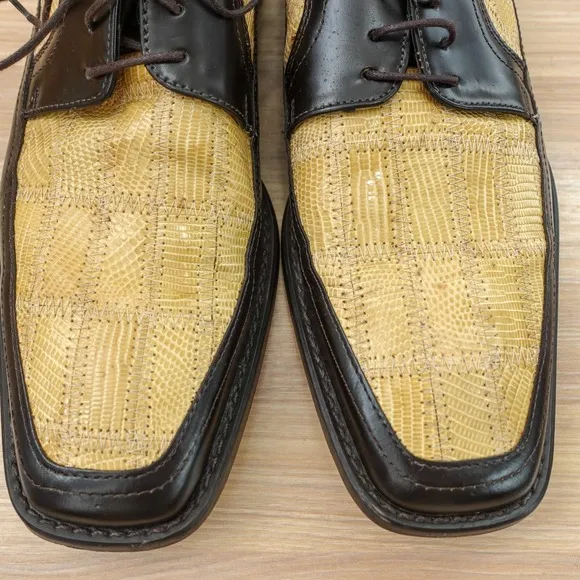 Mens Lizard Oxford Shoes 10 Black Patchwork Exotic Leather Derby STEVE HARVEY