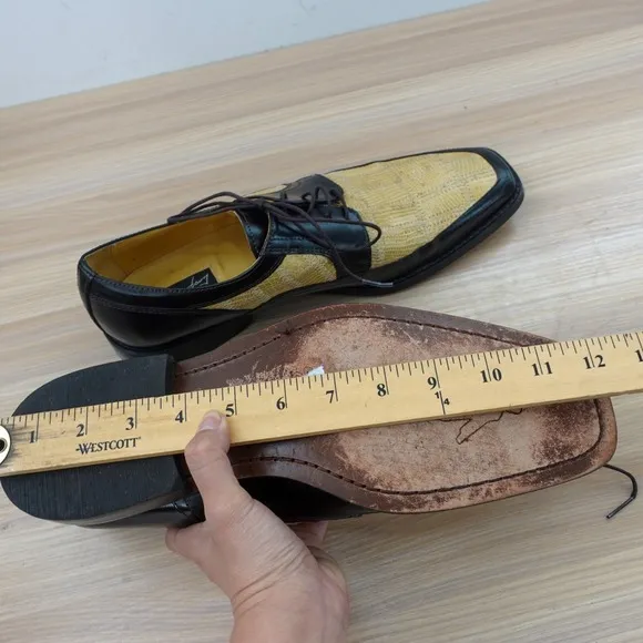 Mens Lizard Oxford Shoes 10 Black Patchwork Exotic Leather Derby STEVE HARVEY