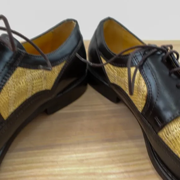 Mens Lizard Oxford Shoes 10 Black Patchwork Exotic Leather Derby STEVE HARVEY