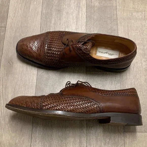Mens‎ Mezlan Genuine Crocodile Woven Lace Up Oxford Shoes