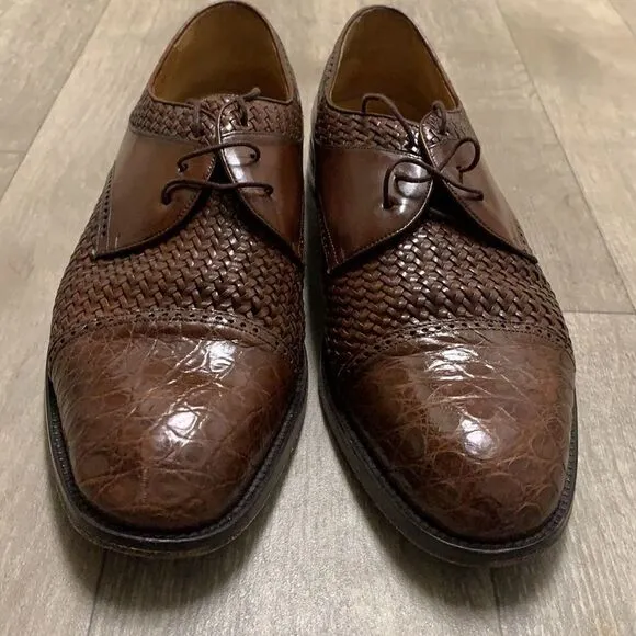 Mens‎ Mezlan Genuine Crocodile Woven Lace Up Oxford Shoes