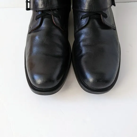 Men's Rockport Black Leather Combat Buckle Boots | Size 11