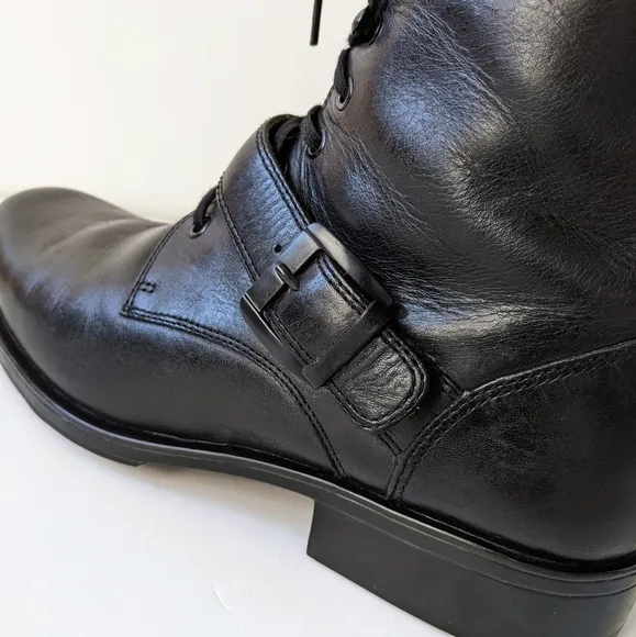 Men's Rockport Black Leather Combat Buckle Boots | Size 11