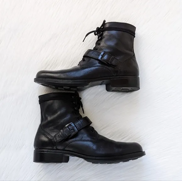 Men's Rockport Black Leather Combat Buckle Boots | Size 11