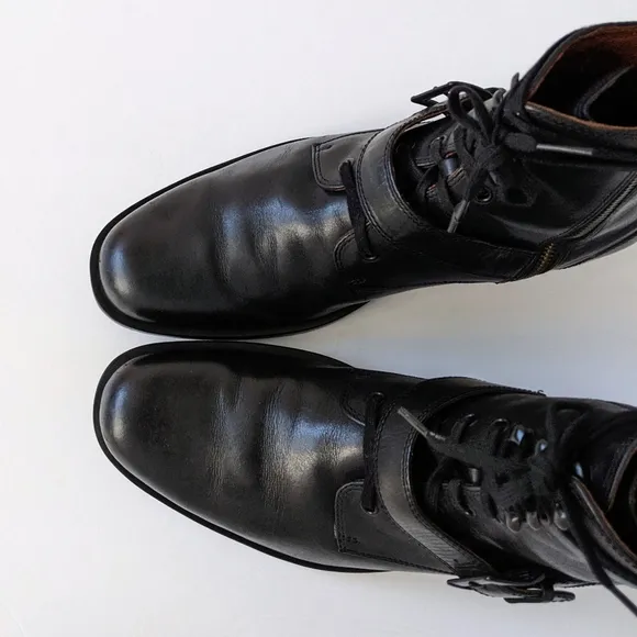 Men's Rockport Black Leather Combat Buckle Boots | Size 11