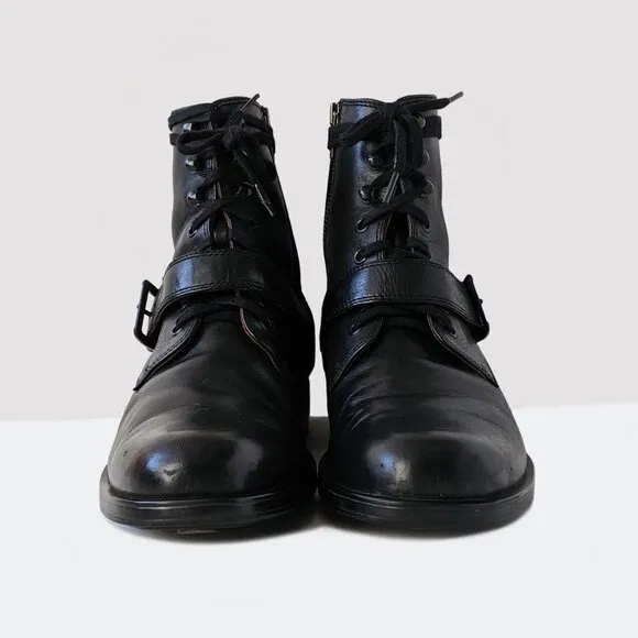 Men's Rockport Black Leather Combat Buckle Boots | Size 11
