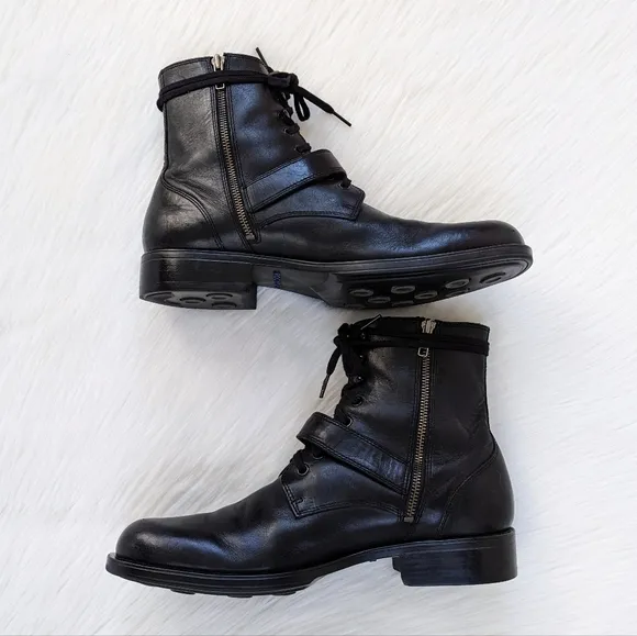 Men's Rockport Black Leather Combat Buckle Boots | Size 11