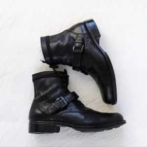Men's Rockport Black Leather Combat Buckle Boots | Size 11