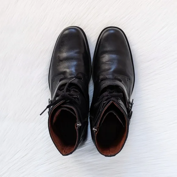 Men's Rockport Black Leather Combat Buckle Boots | Size 11