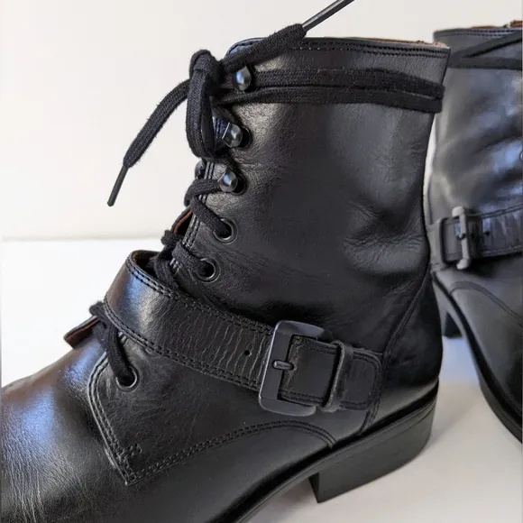 Men's Rockport Black Leather Combat Buckle Boots | Size 11