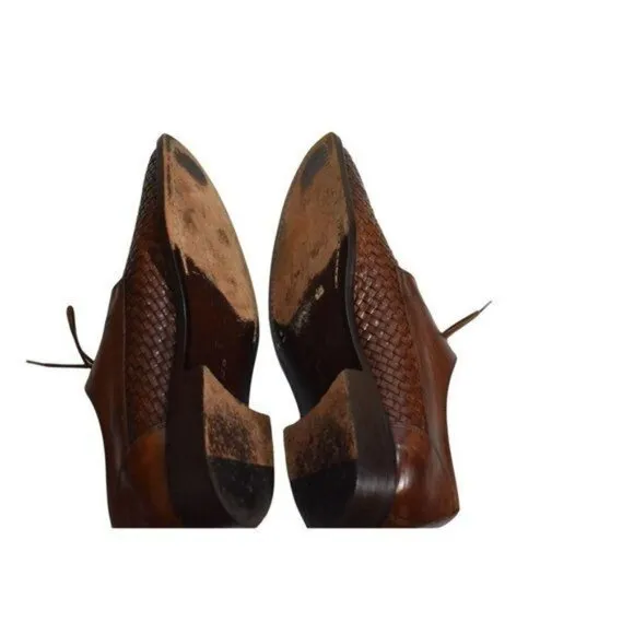 Men's Saks Fifth Avenue Brown Leather Woven Lace-Up Oxford Shoes Italian Size 8M