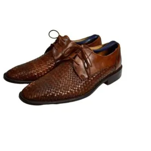 Men's Saks Fifth Avenue Brown Leather Woven Lace-Up Oxford Shoes Italian Size 8M