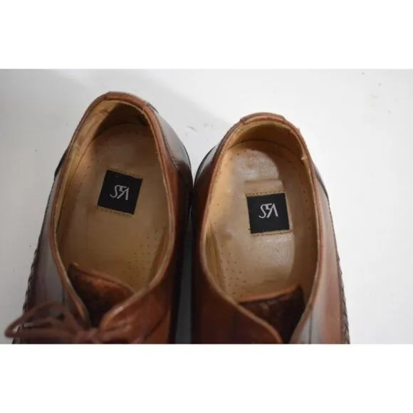 Men's Saks Fifth Avenue Brown Leather Woven Lace-Up Oxford Shoes Italian Size 8M