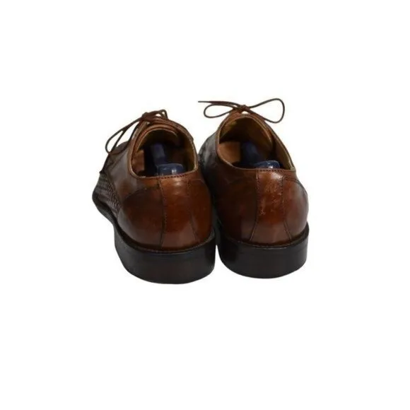 Men's Saks Fifth Avenue Brown Leather Woven Lace-Up Oxford Shoes Italian Size 8M