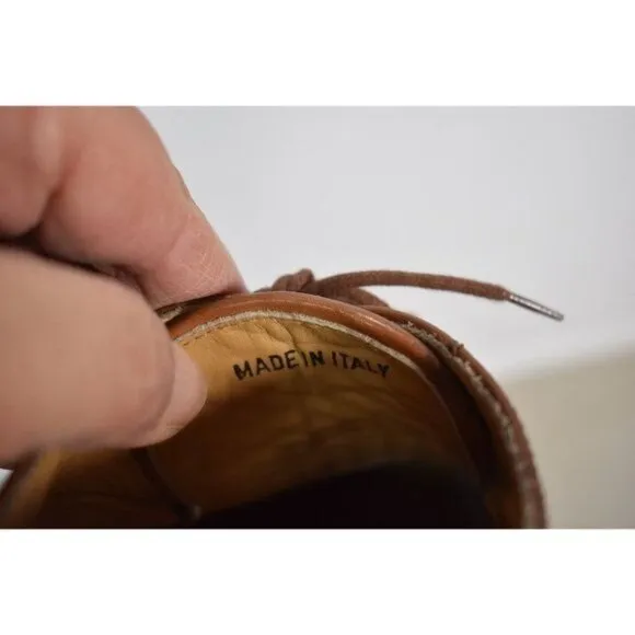 Men's Saks Fifth Avenue Brown Leather Woven Lace-Up Oxford Shoes Italian Size 8M