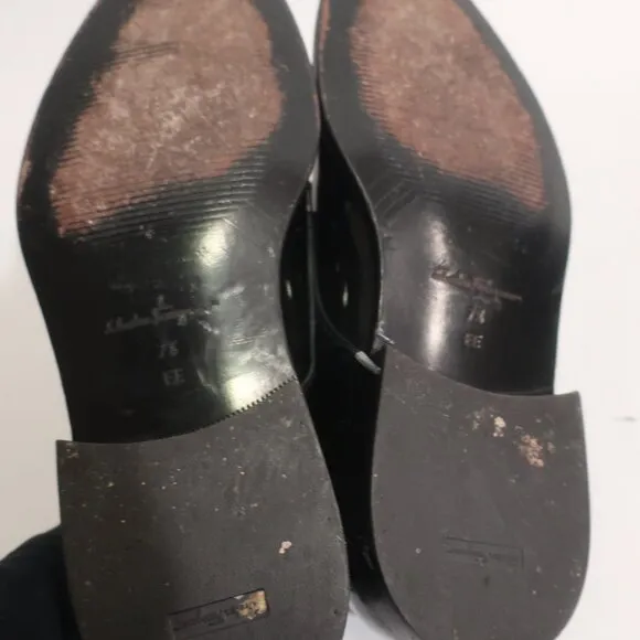 Mens Salvatore Ferragamo Black Patent Leather Tie Up Oxford Dress Shoes 7.5 EE