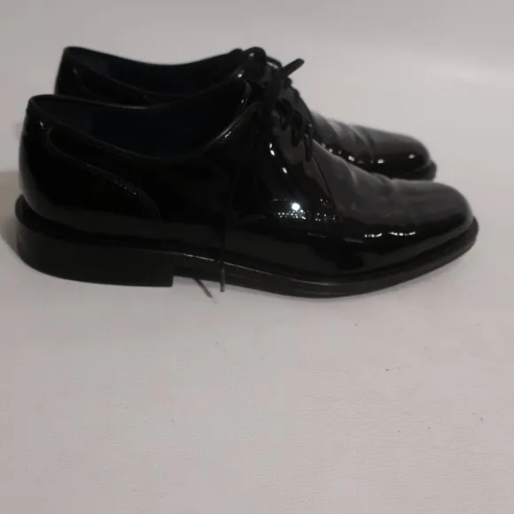 Mens Salvatore Ferragamo Black Patent Leather Tie Up Oxford Dress Shoes 7.5 EE
