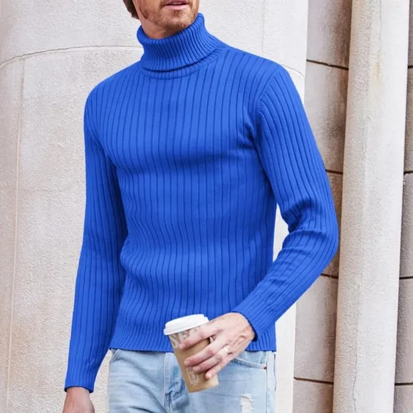 MEN'S Slim Fit Turtleneck Sweater Lightweight Blue