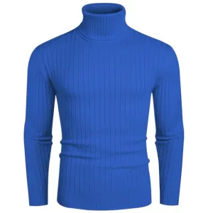 MEN'S Slim Fit Turtleneck Sweater Lightweight Blue
