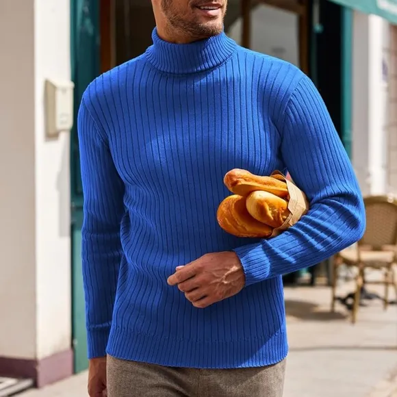 MEN'S Slim Fit Turtleneck Sweater Lightweight Blue