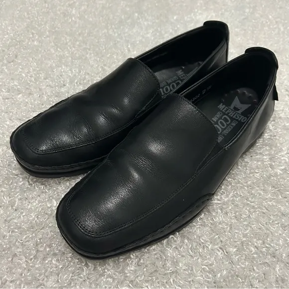Mephisto Mens Size 8 Black Leather Slip On Loafers