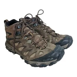 Merrell Mens Sz 8.5 Black Bracken Hiking Boots Brown Leather Lace Up Activewear