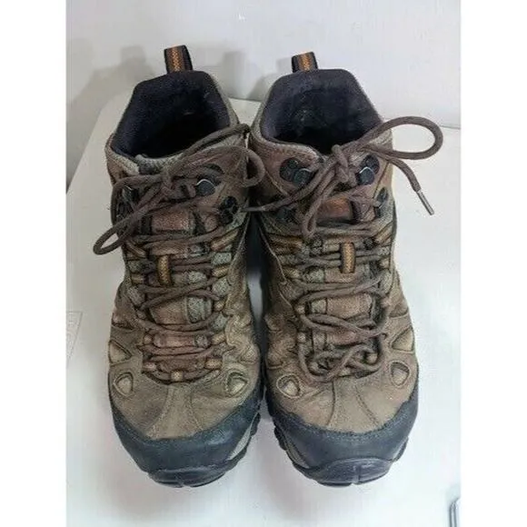 Merrell Mens Sz 8.5 Black Bracken Hiking Boots Brown Leather Lace Up Activewear