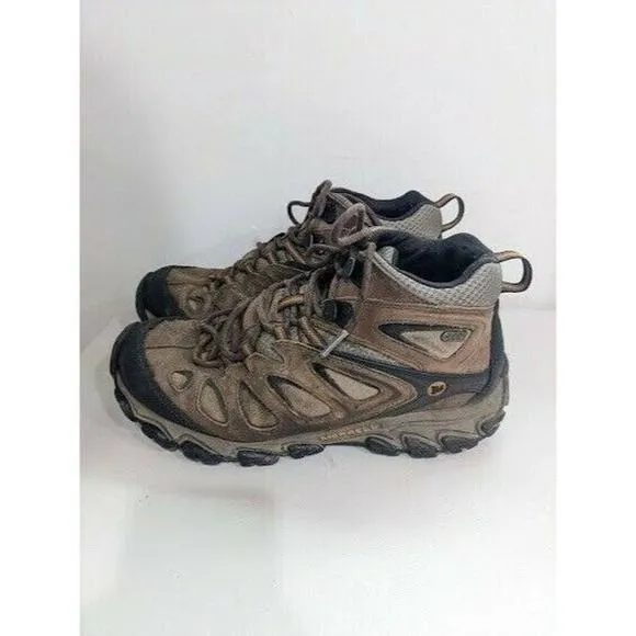 Merrell Mens Sz 8.5 Black Bracken Hiking Boots Brown Leather Lace Up Activewear