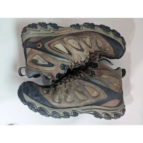 Merrell Mens Sz 8.5 Black Bracken Hiking Boots Brown Leather Lace Up Activewear