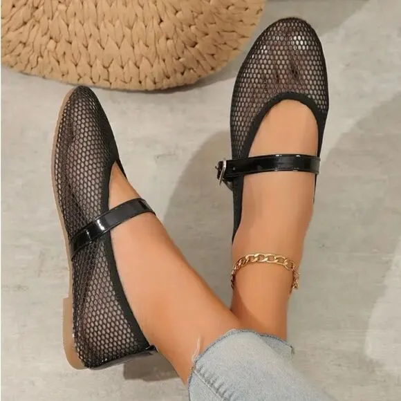 Mesh Flats with  Metal Heart Buckle.