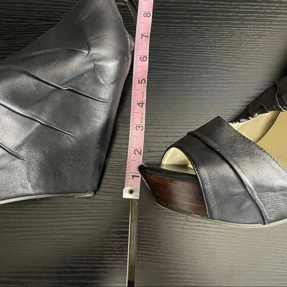 Messeca New York Cecilia Black Leather Platform Wedges. 9.5