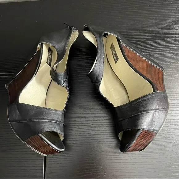 Messeca New York Cecilia Black Leather Platform Wedges. 9.5