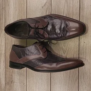MEZLAN 1968 Ecole Genuine Ostrich Brown Grey Two Tone Sz 10 M Mens Wingtip Shoes