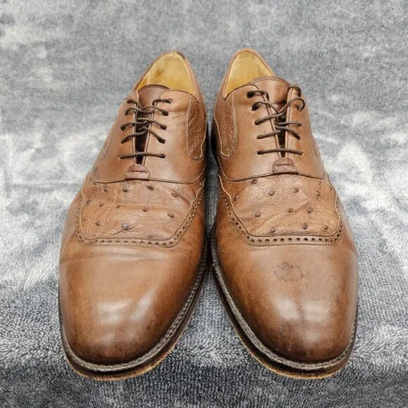 MEZLAN Genuine Ostrich Dress Shoes Mens 13M Derby Loafer brown lace-up oxford