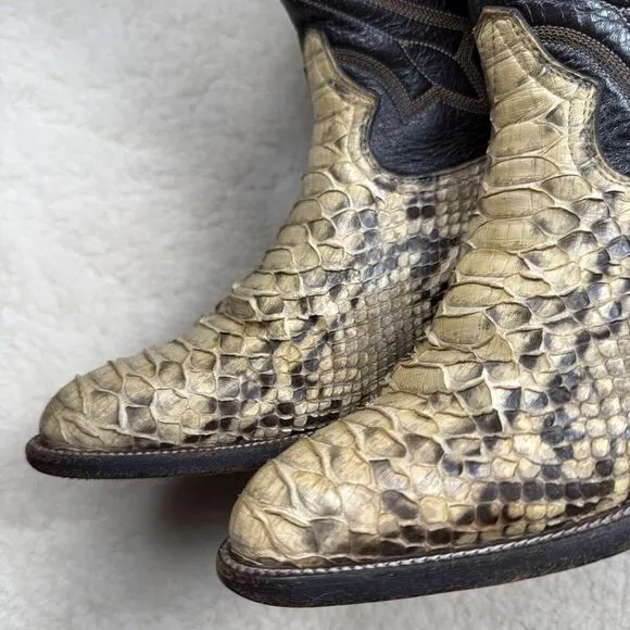 Mezquite Exotic Leather Snakeskin Two Tone Embroidered Cowboy Cowgirl Boots‎ 5.5