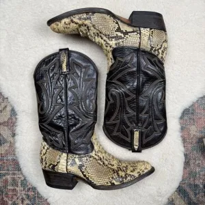 Mezquite Exotic Leather Snakeskin Two Tone Embroidered Cowboy Cowgirl Boots‎ 5.5
