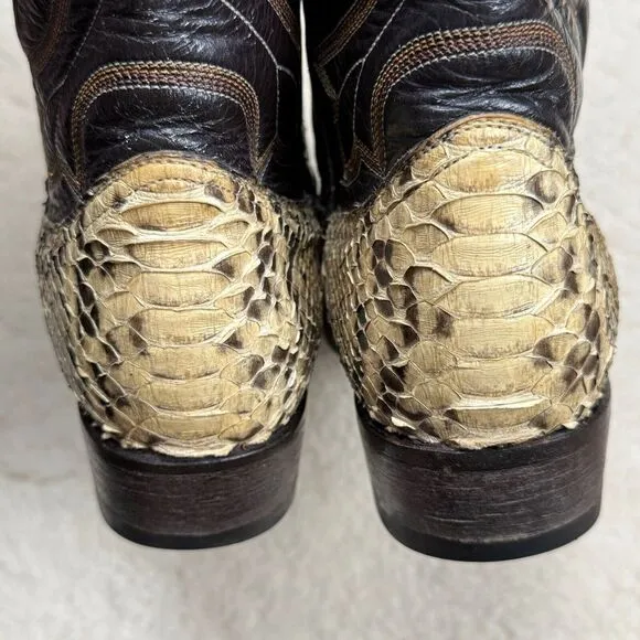 Mezquite Exotic Leather Snakeskin Two Tone Embroidered Cowboy Cowgirl Boots‎ 5.5