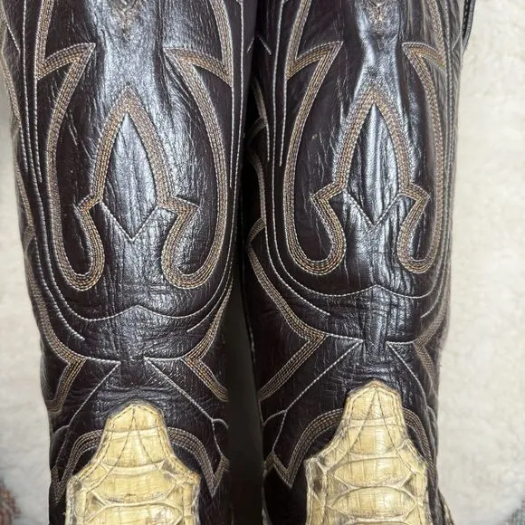Mezquite Exotic Leather Snakeskin Two Tone Embroidered Cowboy Cowgirl Boots‎ 5.5