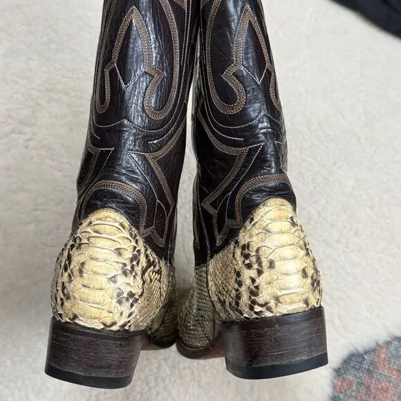 Mezquite Exotic Leather Snakeskin Two Tone Embroidered Cowboy Cowgirl Boots‎ 5.5