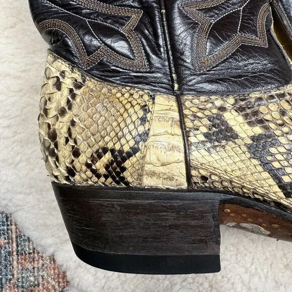 Mezquite Exotic Leather Snakeskin Two Tone Embroidered Cowboy Cowgirl Boots‎ 5.5