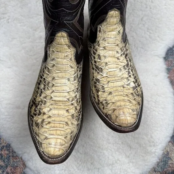 Mezquite Exotic Leather Snakeskin Two Tone Embroidered Cowboy Cowgirl Boots‎ 5.5