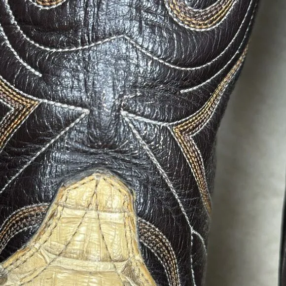 Mezquite Exotic Leather Snakeskin Two Tone Embroidered Cowboy Cowgirl Boots‎ 5.5