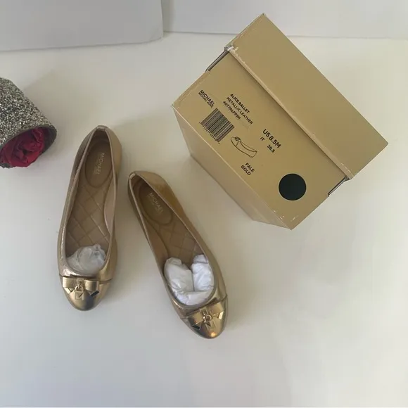 Michael Kors Alice Ballet Flats In Metallic Gold Color - Size 8.5 - New In Box