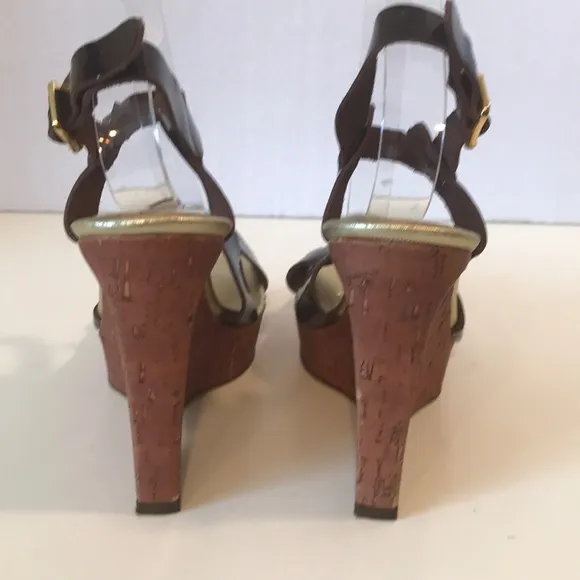 Michael Kors Brown Patent Leather Wedges Size 7