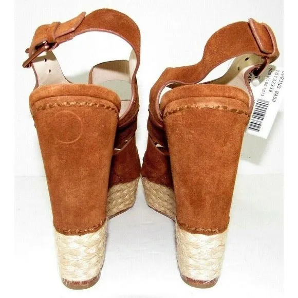 MICHAEL KORS Cynthia Nutmeg Brown Suede 5&quot; Strappy Wedges Heels Women's 10 NEW