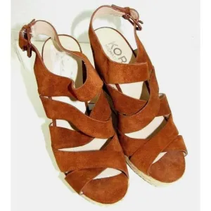 MICHAEL KORS Cynthia Nutmeg Brown Suede 5&quot; Strappy Wedges Heels Women's 10 NEW