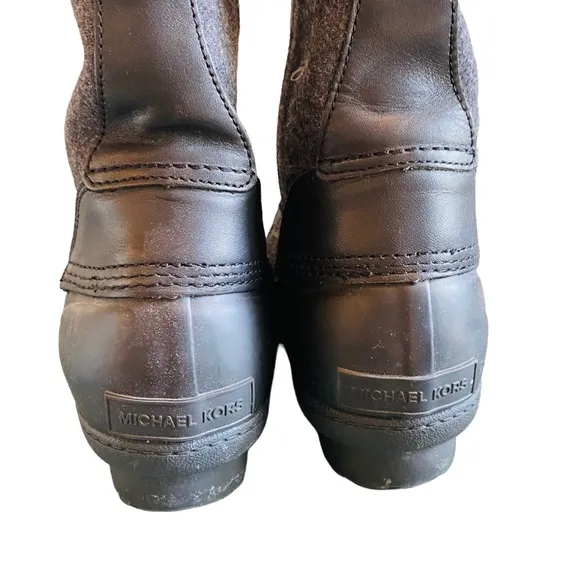 Michael Kors Easton Flannel and Rubber Rain Boot Black Gray Size 9