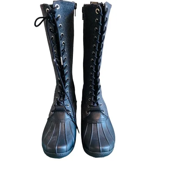 Michael Kors Easton Flannel and Rubber Rain Boot Black Gray Size 9